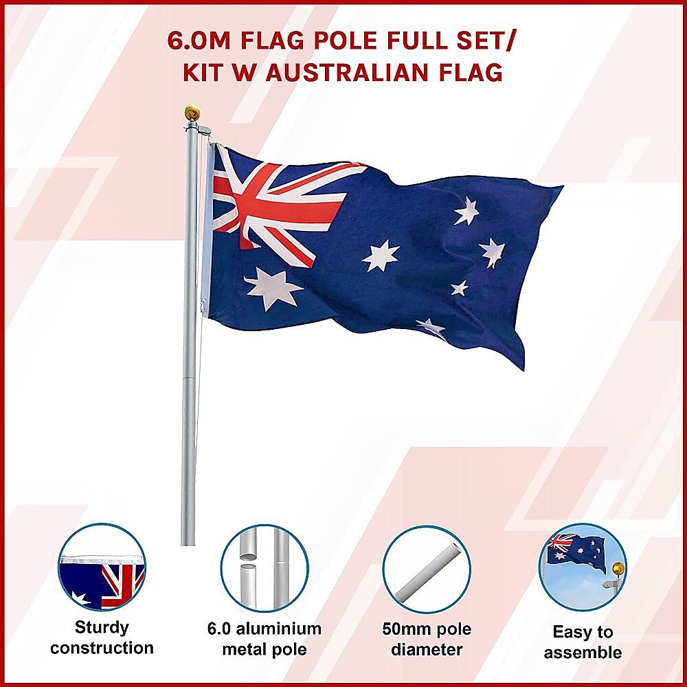 6.0m Flag Pole Full Set / Kit w Australian Flag Price