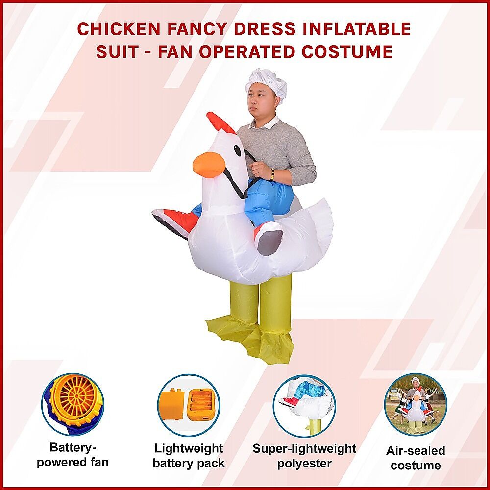 CHICKEN Fancy Dress Inflatable Suit - Fan Operated Costume Price