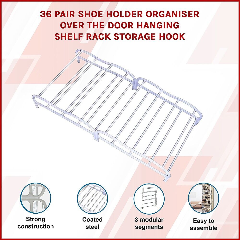 36 Pair Shoe Holder Organiser Over The Door Hanging Shelf Rack Storage Hook Price