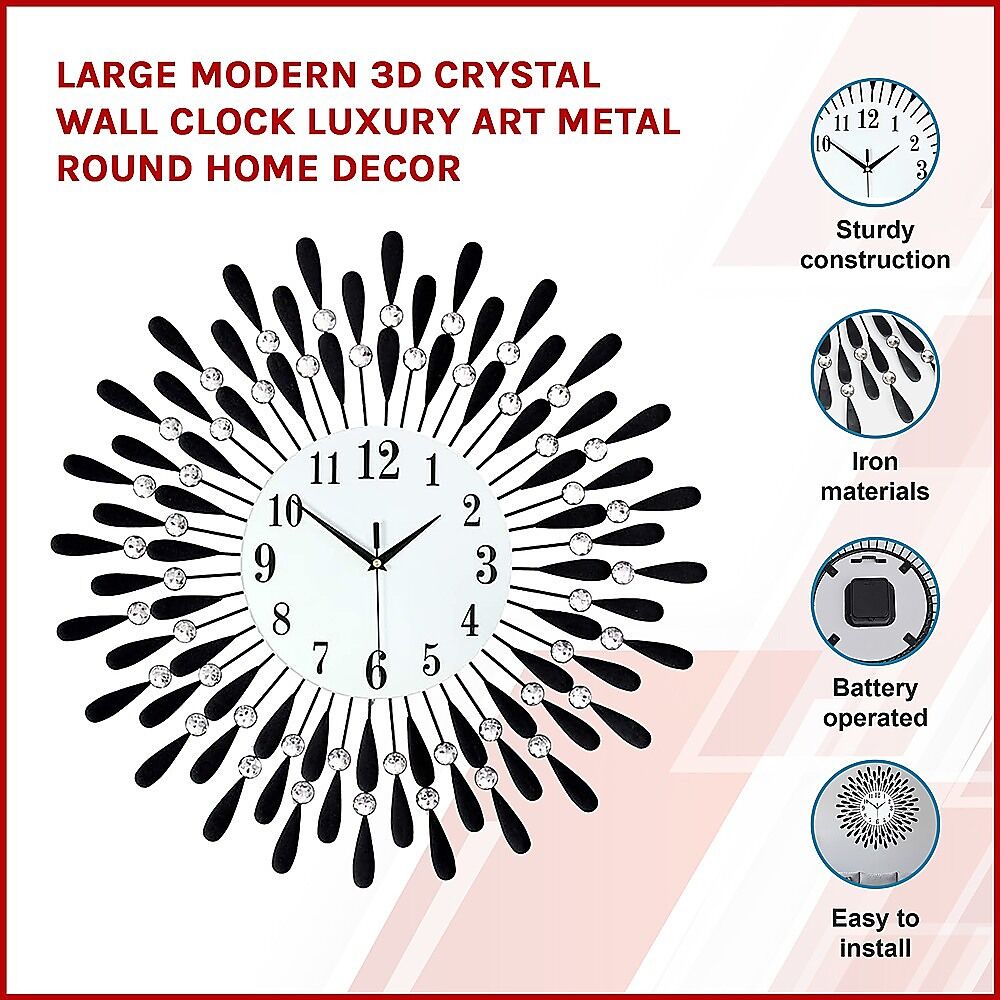 Large Modern 3D Crystal Wall Clock Luxury Art Metal Round Home Decor Price