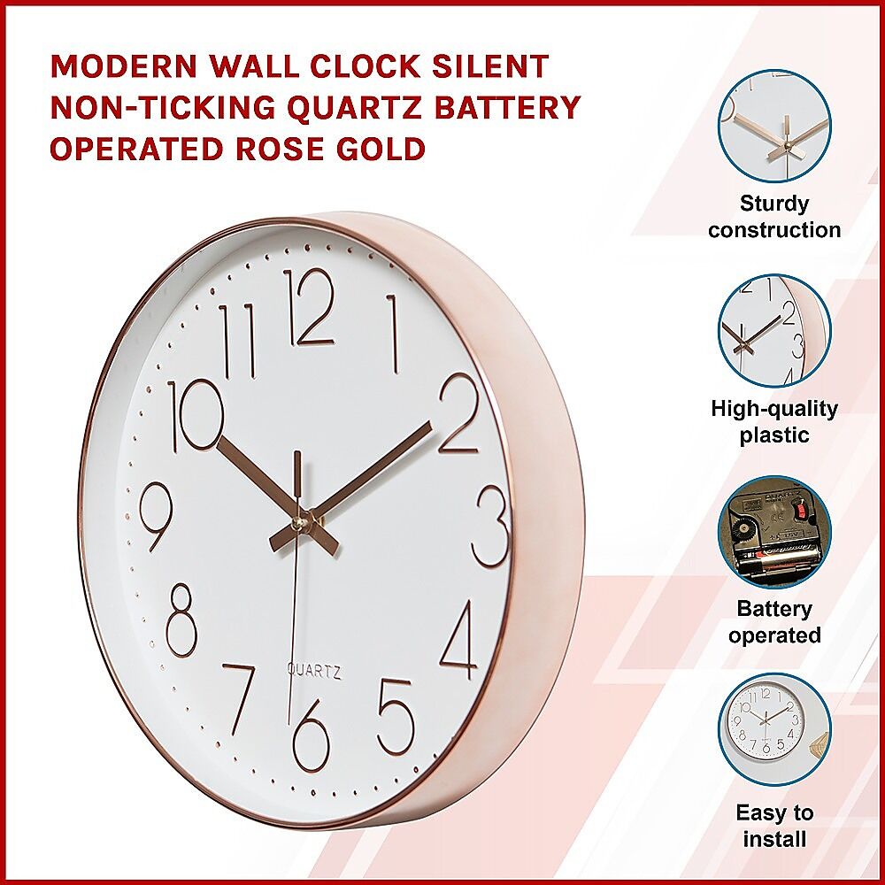 Modern Wall Clock Silent Non-Ticking Quartz Battery Operated Rose Gold Price