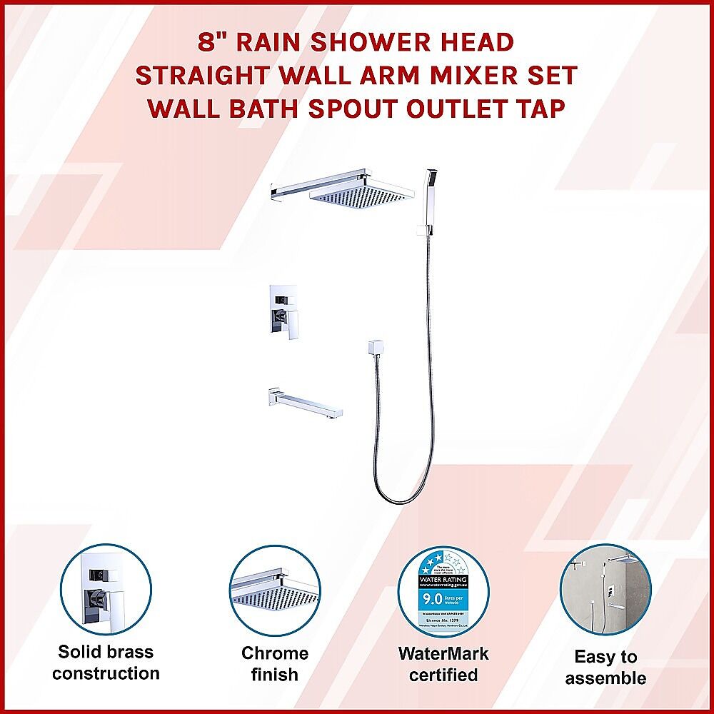 8" Rain Shower Head Straight Wall Arm Mixer Set Wall Bath Spout Outlet Tap Price