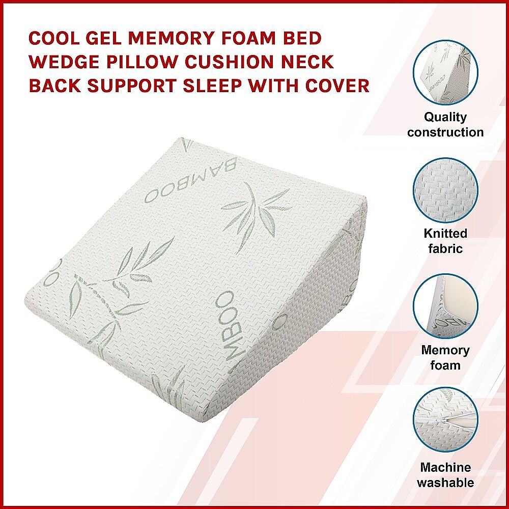 Cool Gel Memory Foam Bed Wedge Pillow Cushion Neck Back Support Sleep with Cover Price