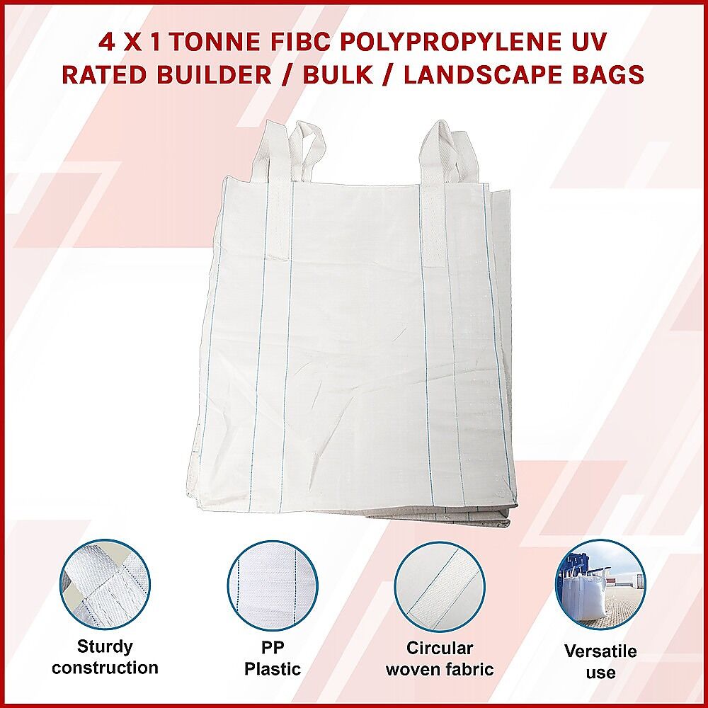 4 x 1 tonne FIBC Polypropylene UV Rated Builder / Bulk / Landscape Bags Price