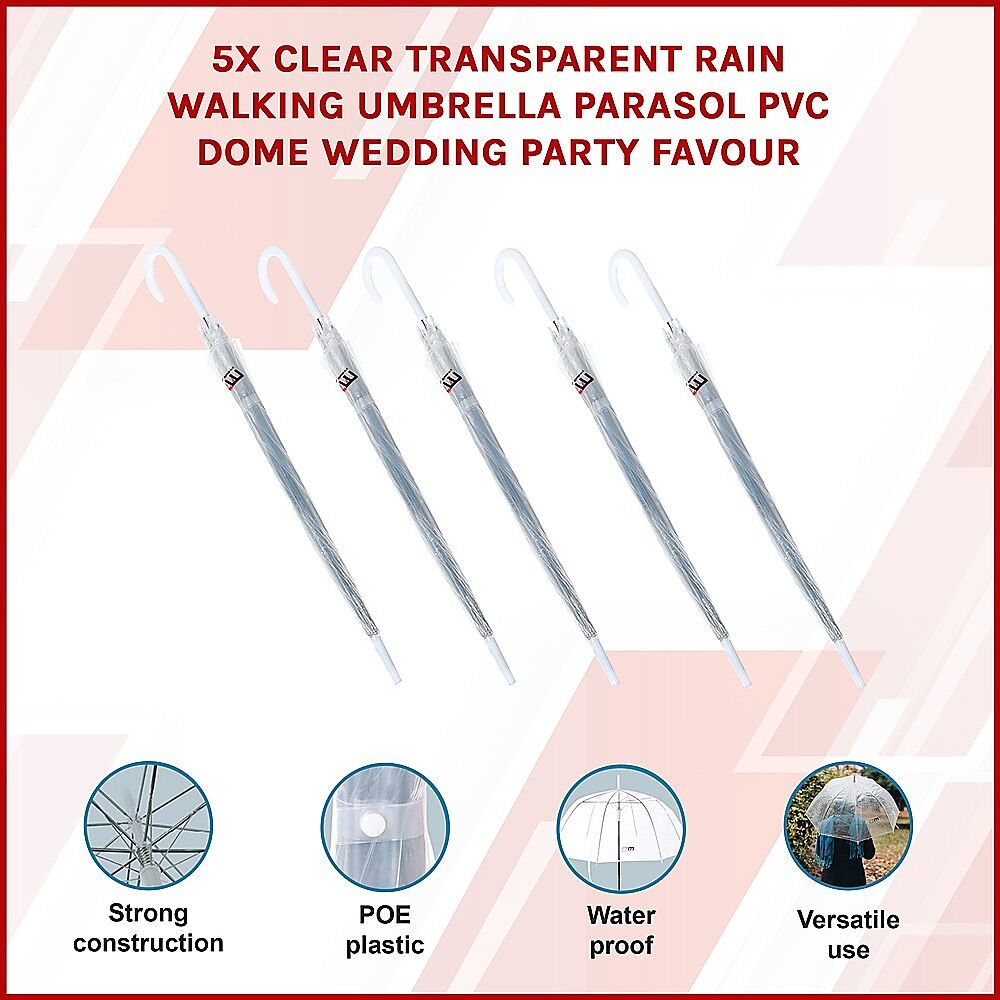 5x Clear Transparent Rain Walking Umbrella Parasol PVC Dome Wedding Party Favour Price