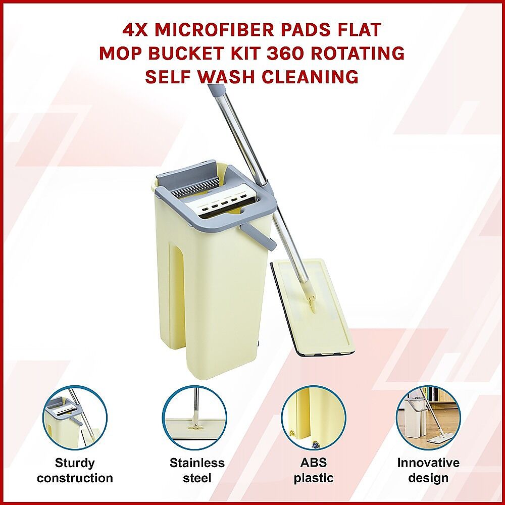 4x Microfiber Pads Flat Mop Bucket Kit 360 Rotating Self Wash Cleaning Price