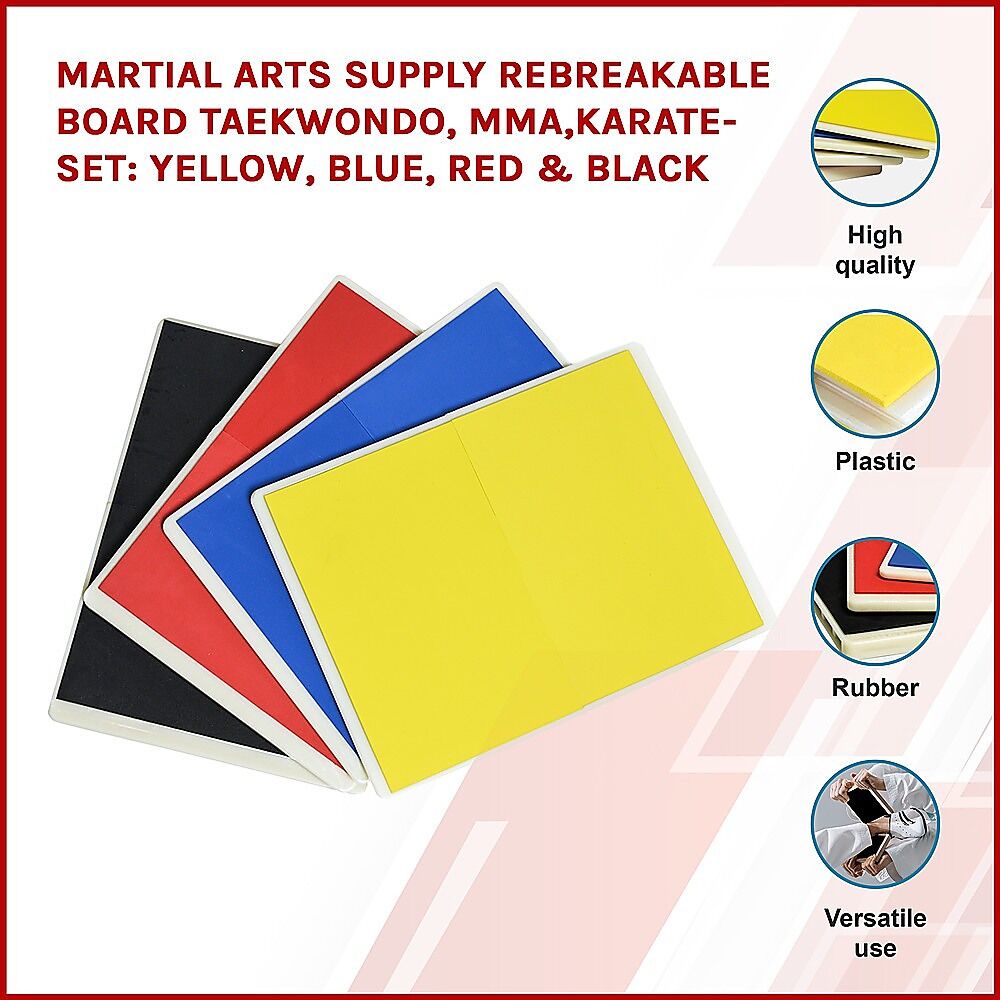 Martial Arts Supply Rebreakable Board Taekwondo, MMA, Karate-Set: Yellow, Blue, Red & Black Price