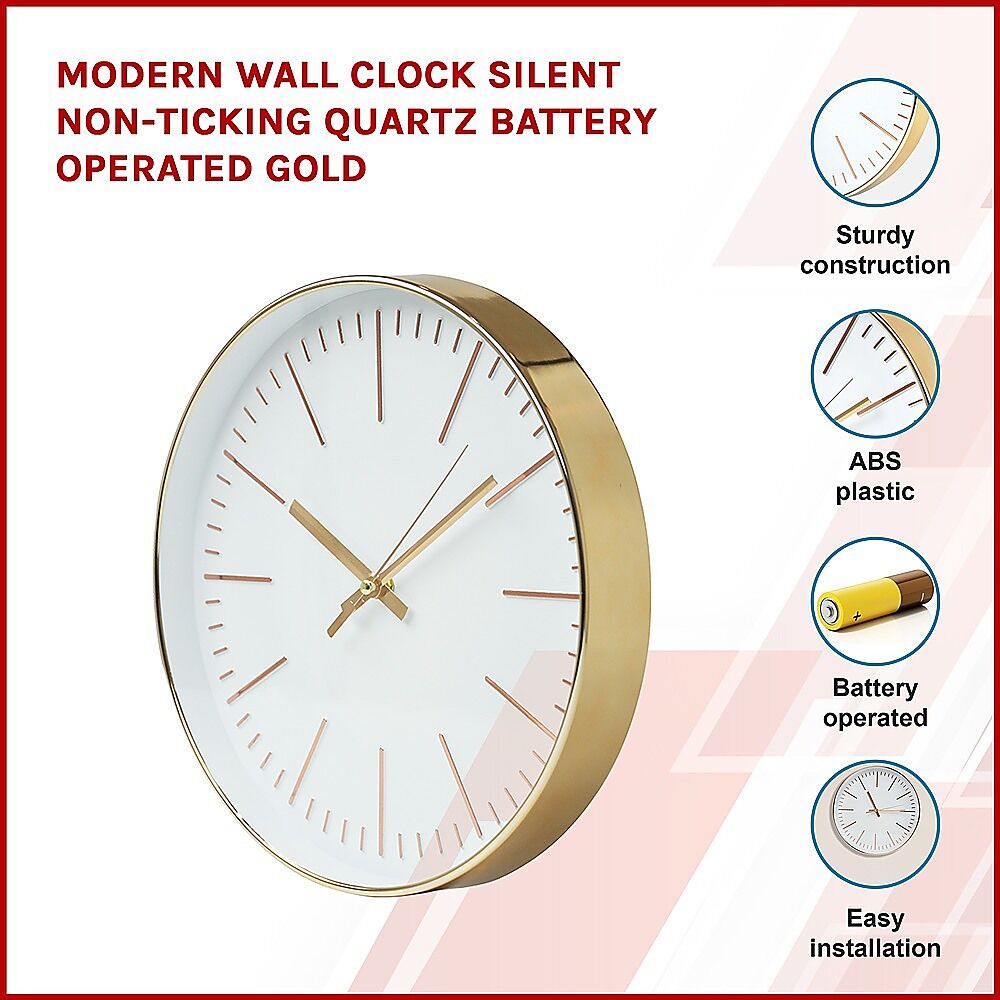 Modern Wall Clock Silent Non-Ticking Quartz Battery Operated Gold Price