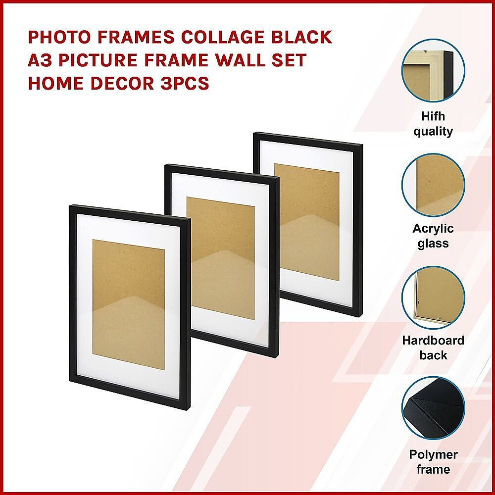 Photo Frames Collage Black A3 Picture Frame Wall Set Home Decor 3PCS Price