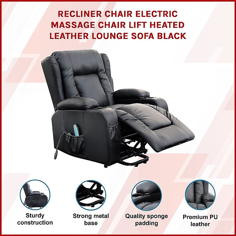 Recliner Chair Electric Massage Chair Lift Heated Leather Lounge Sofa Black Price