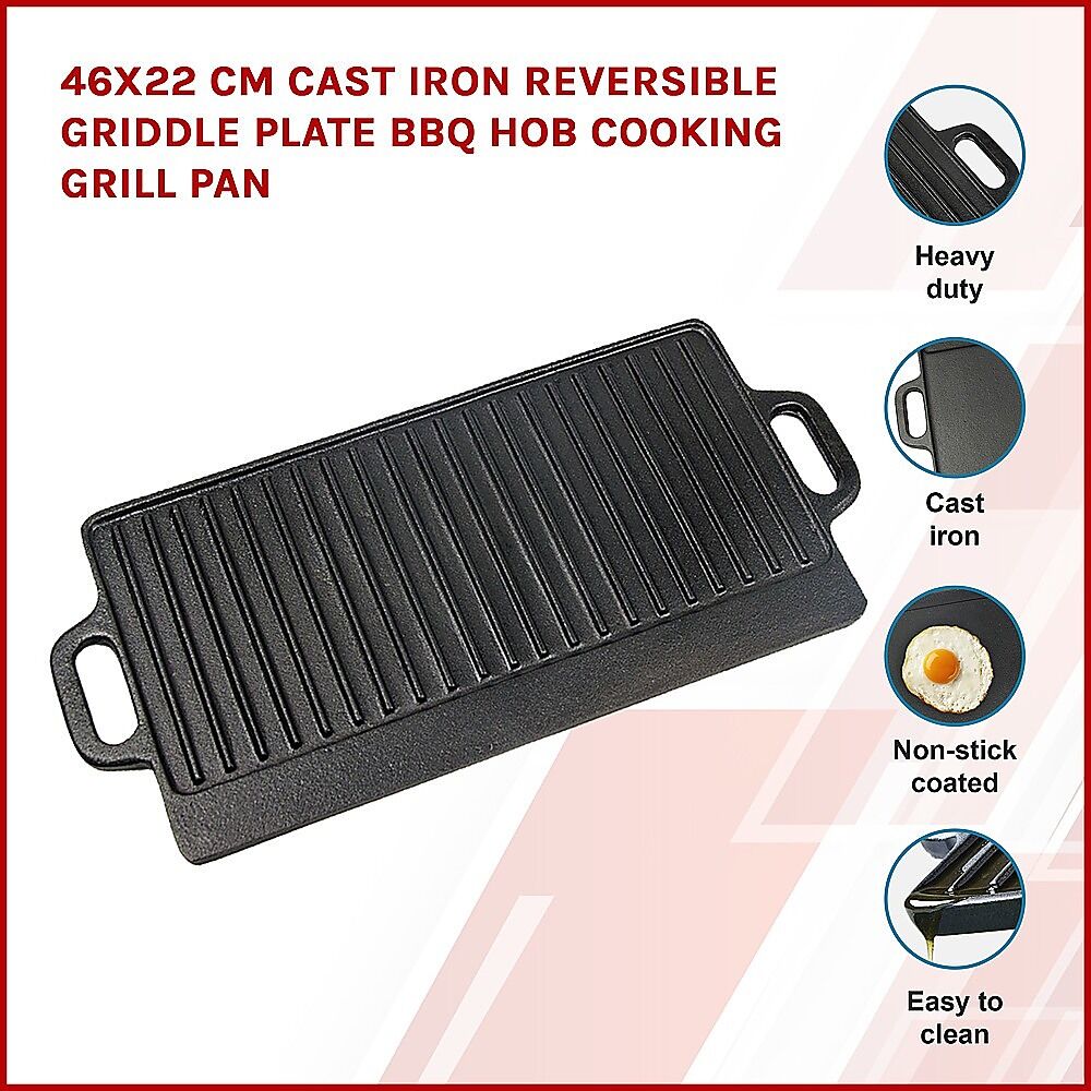 46x22 cm Cast Iron Reversible Griddle Plate BBQ Hob Cooking Grill Pan Price