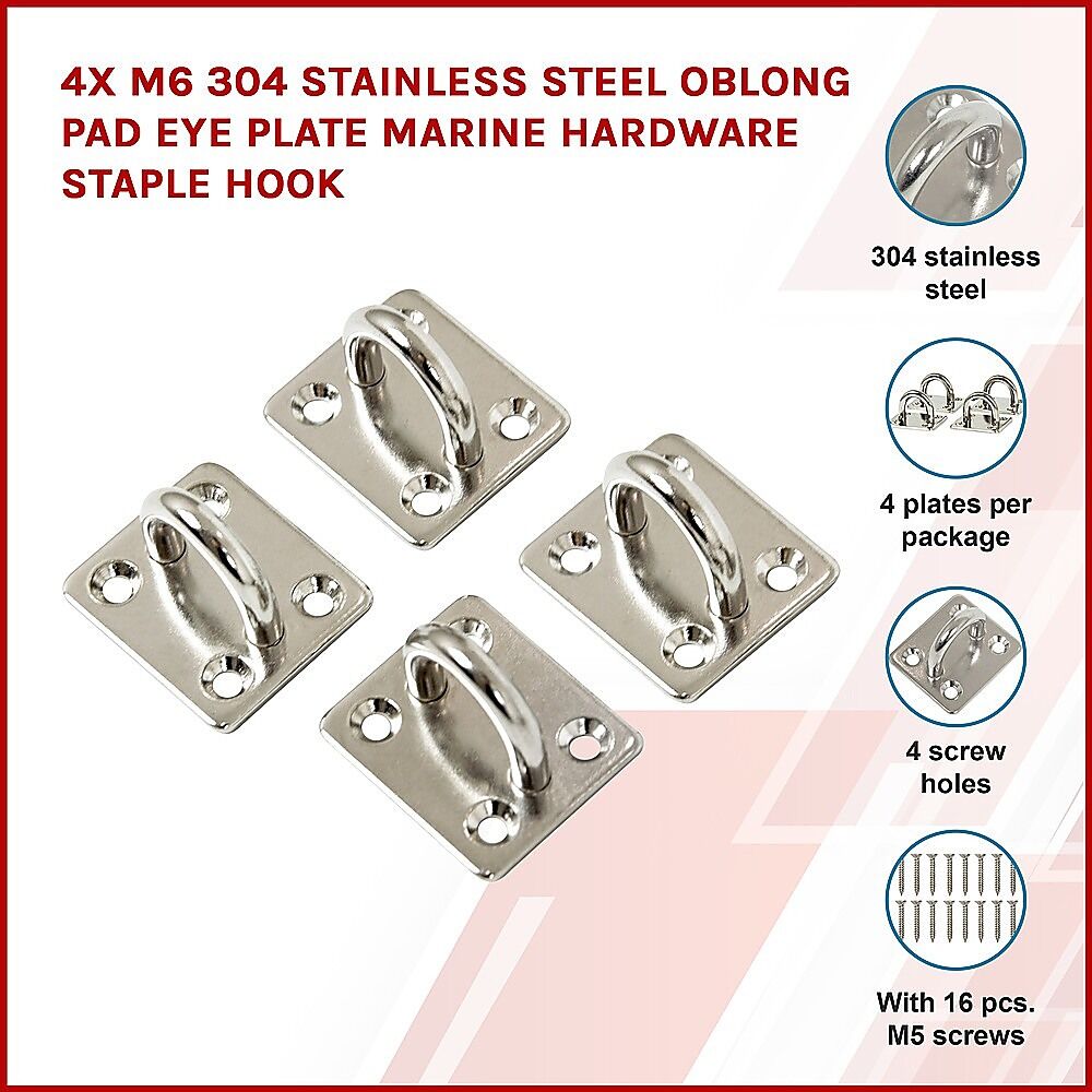 4X M6 304 Stainless Steel Oblong Pad Eye Plate Marine Hardware Staple Hook Price