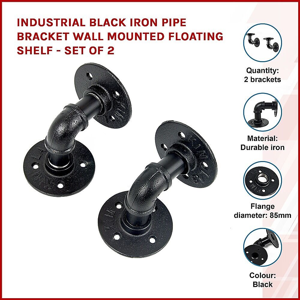 Industrial Black Iron Pipe Bracket Wall Mounted Floating Shelf - Set of 2 Price
