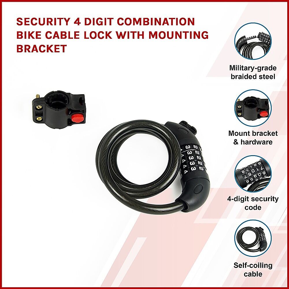 Security 5 Digit Combination Bike Cable Lock with Mounting Bracket Price