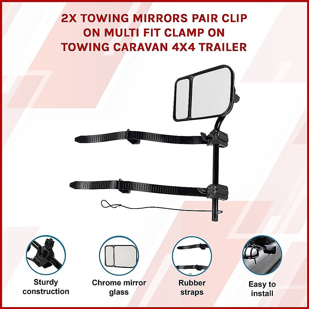 2x Towing Mirrors Pair Clip on Multi Fit Clamp On Towing Caravan 4X4 Trailer Price