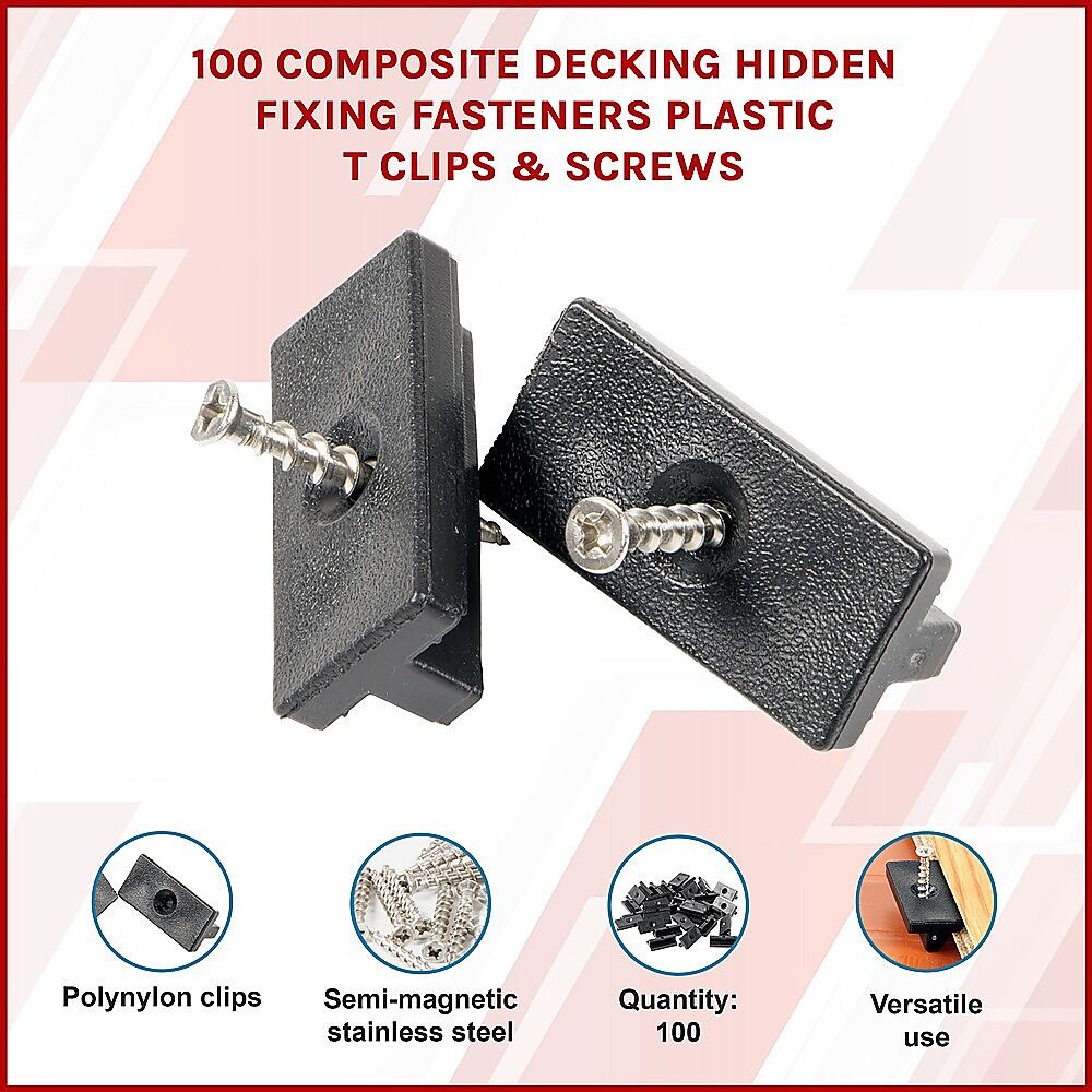 100 Composite Decking Hidden Fixing Fasteners Plastic T Clips & Screws Price