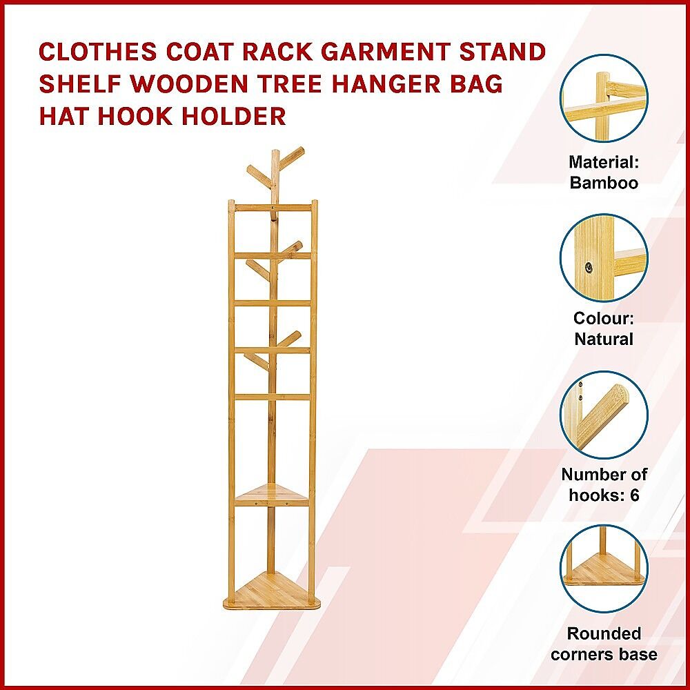 Clothes Coat Rack Garment Stand Shelf Wooden Tree Hanger Bag Hat Hook Holder Price
