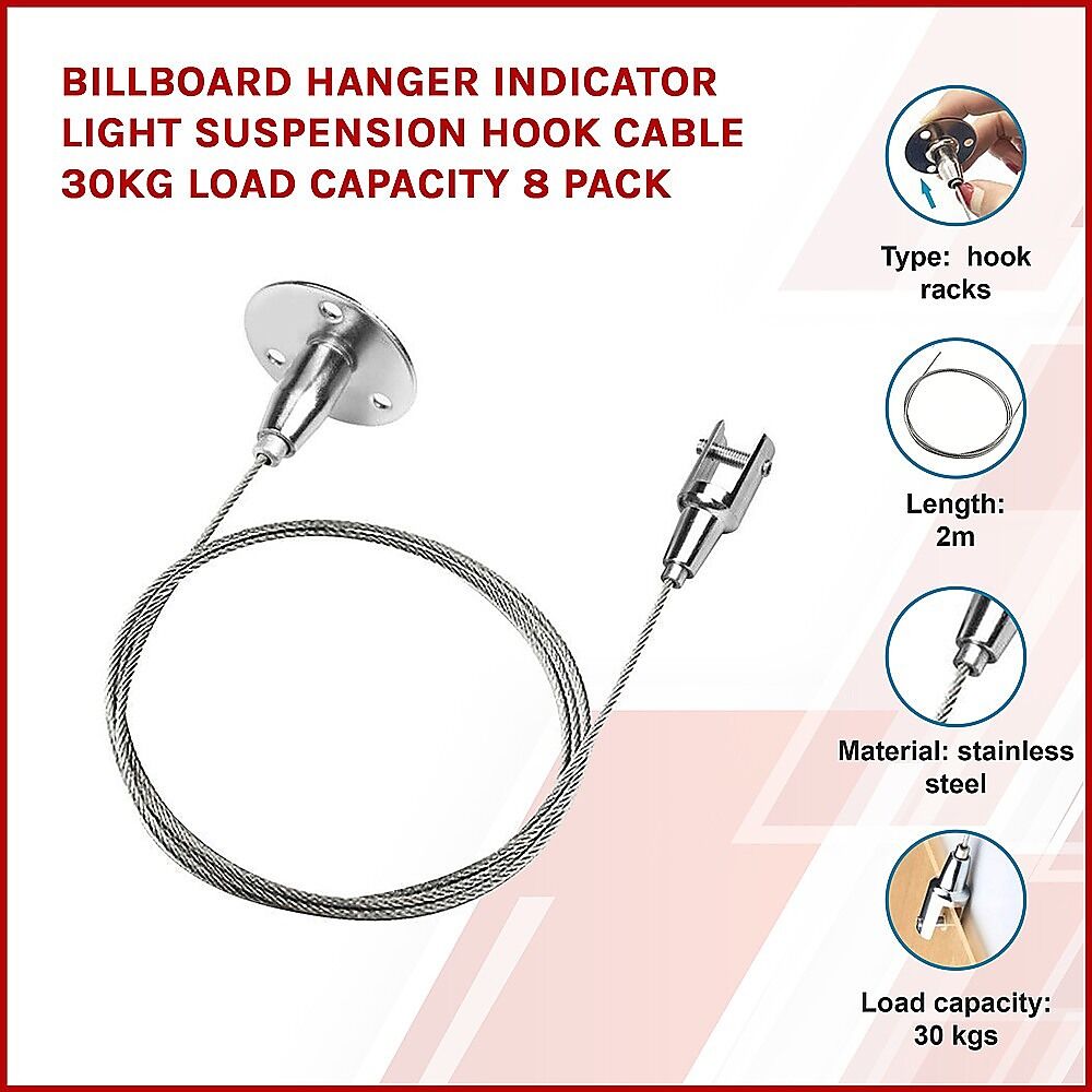 Billboard Hanger Indicator Light Suspension Hook Cable 30kg Load Capacity 8 Pack Price