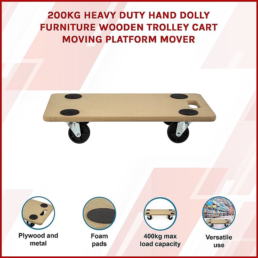 200kg Heavy Duty Hand Dolly Furniture Wooden Trolley Cart Moving Platform Mover Price