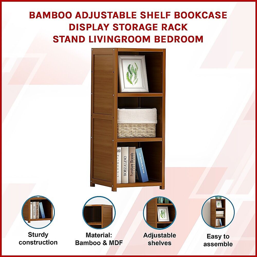 Bamboo Adjustable Shelf Bookcase Display Storage Rack Stand Livingroom Bedroom Price