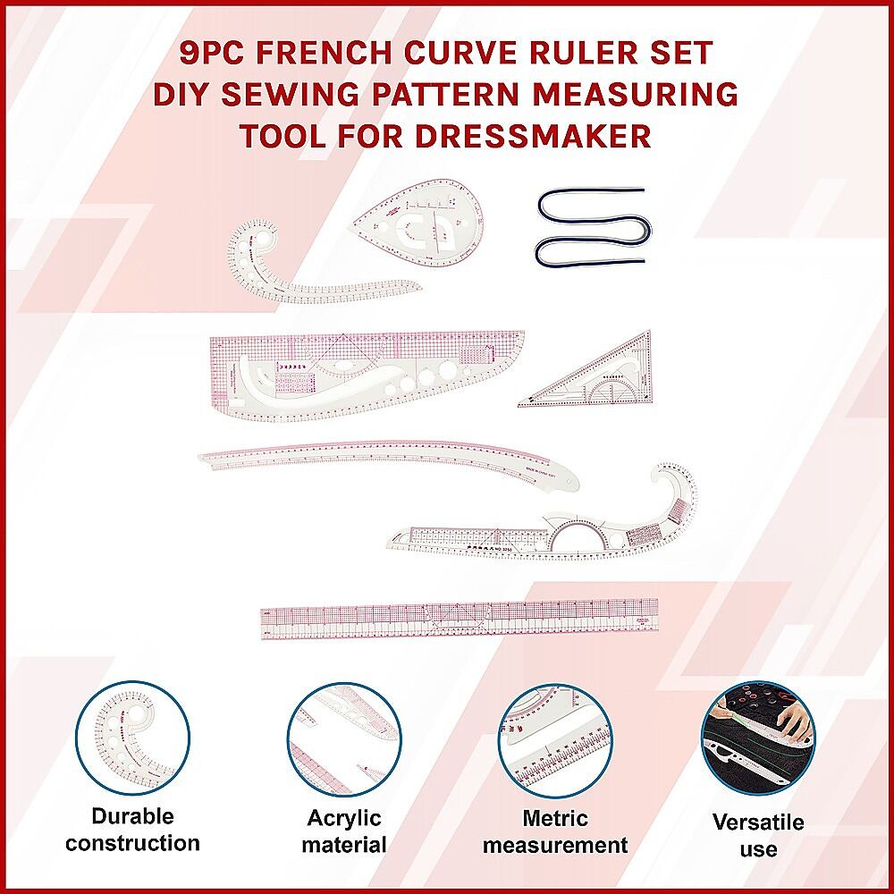 9pc French Curve Ruler Set DIY Sewing Pattern Measuring Tool for Dressmaker Price