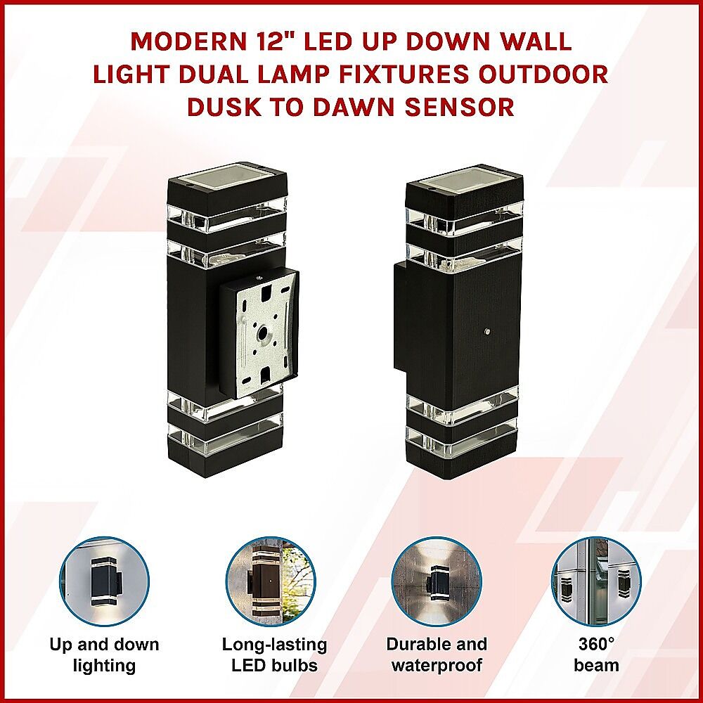 Modern 12" LED Up Down Wall Light dual Lamp Fixtures Outdoor Dusk to Dawn Sensor Price