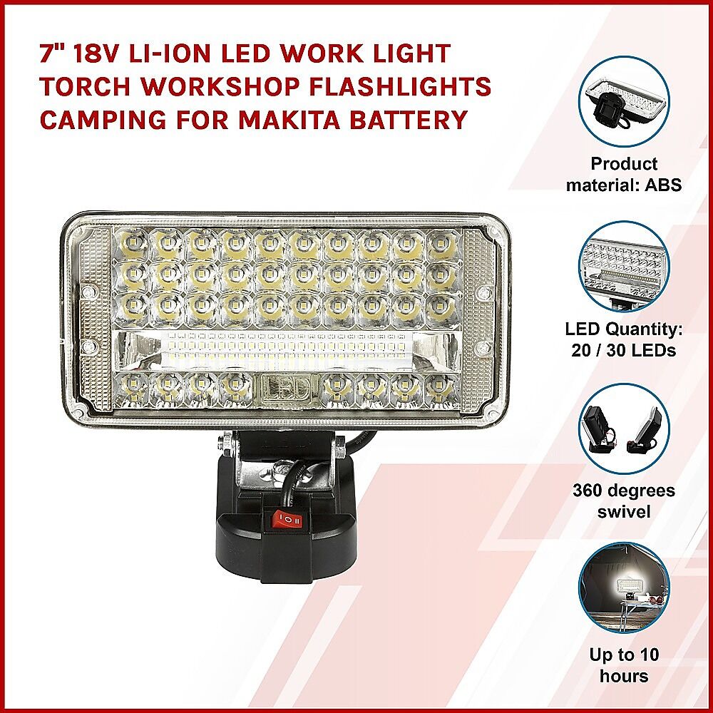7" 18V Li-ion LED Work Light Torch Workshop Flashlights Camping for Makita Battery Price