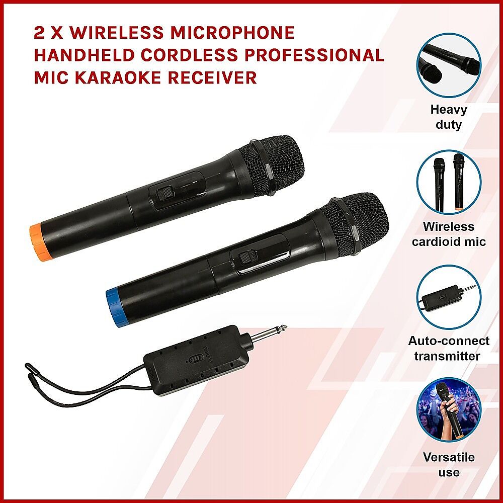 2 x Wireless Microphone Handheld Cordless Professional Mic Karaoke Receiver Price