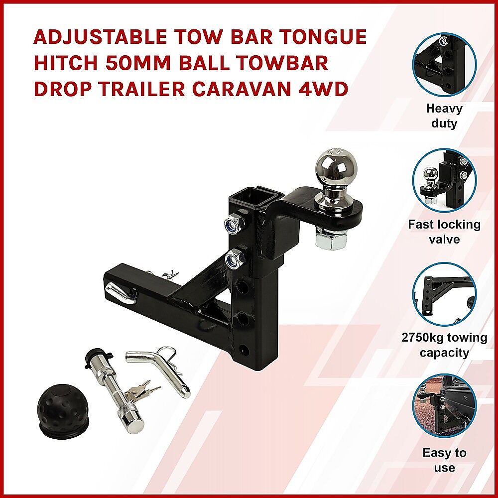 Adjustable Tow Bar Tongue Hitch 50mm Ball Towbar Drop Trailer Caravan 4WD Price