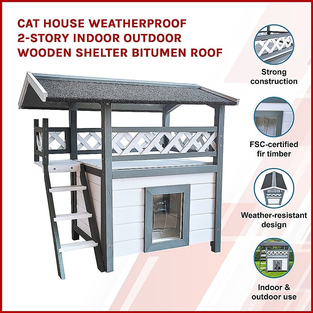 Cat House Weatherproof 2-Story Indoor Outdoor Wooden Shelter Bitumen Roof Price