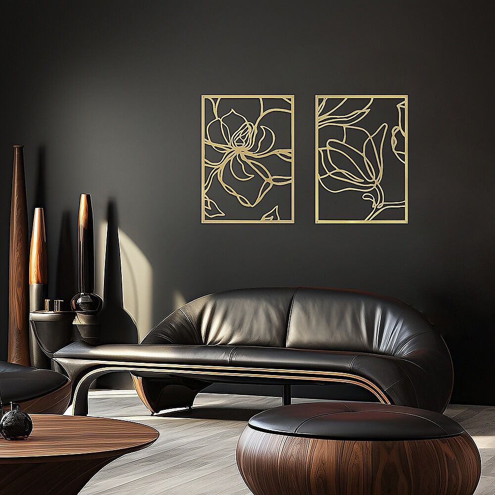 3 Piece Gold Flower Metal Wall Decor Abstract Floral Aesthetic Set of 3 Price