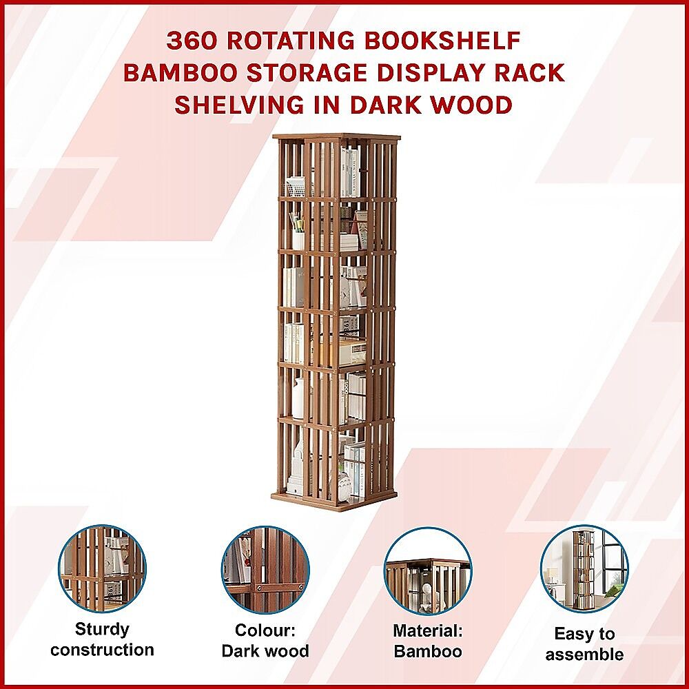 360 Rotating Bookshelf Bamboo Storage Display Rack Shelving in Dark Wood Price