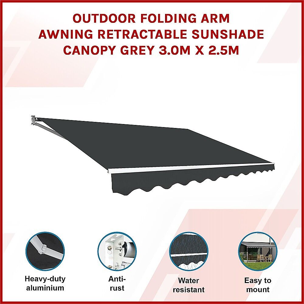 Outdoor Folding Arm Awning Retractable Sunshade Canopy Grey 3.0m x 2.5m Price