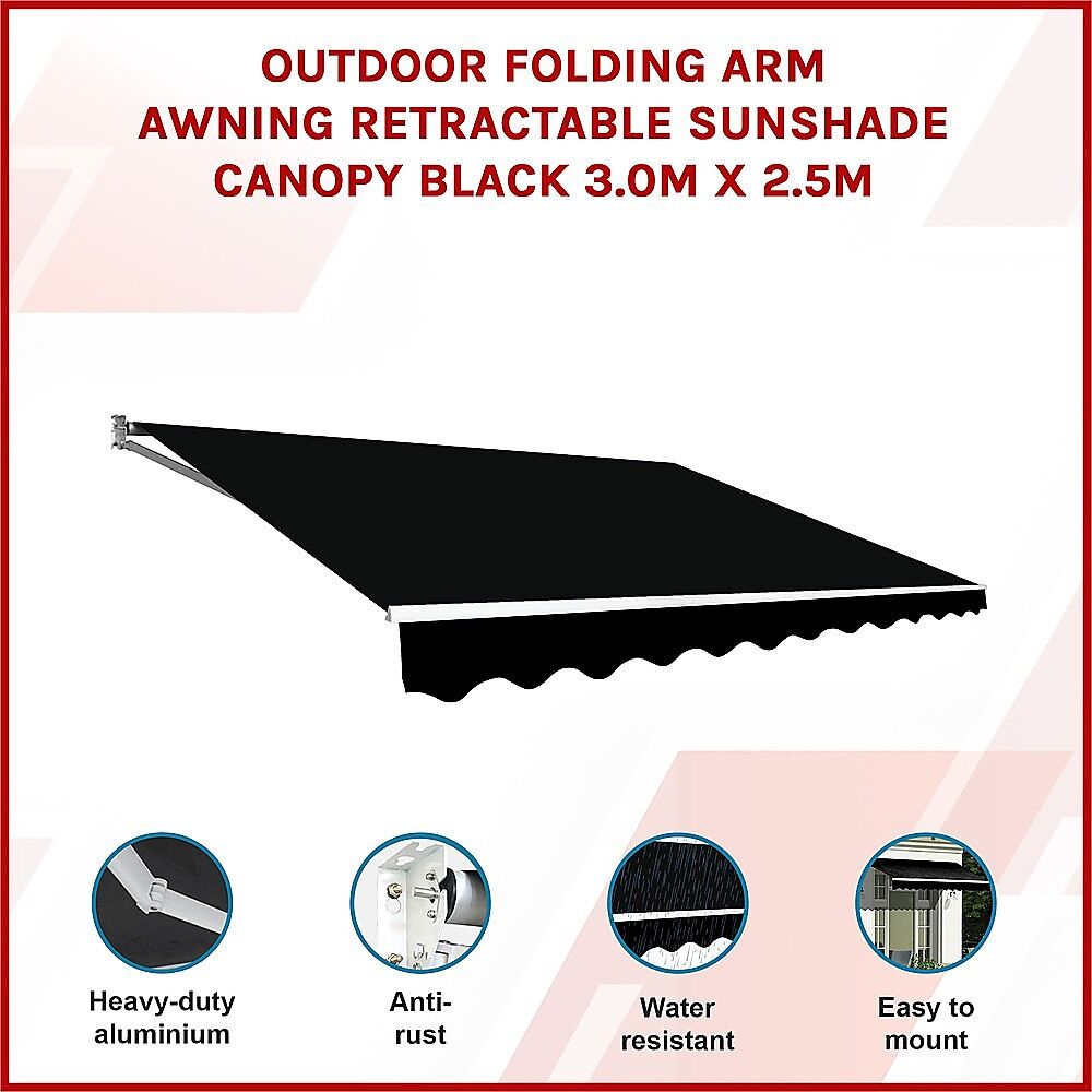 Outdoor Folding Arm Awning Retractable Sunshade Canopy Black 3.0m x 2.5m Price