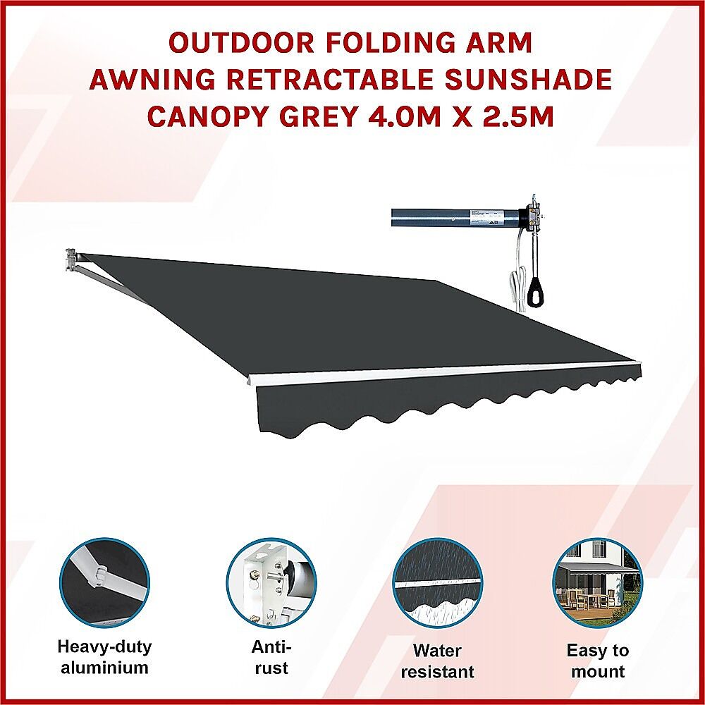 Outdoor Folding Arm Awning Retractable Sunshade Canopy Grey 4.0m x 2.5m Price