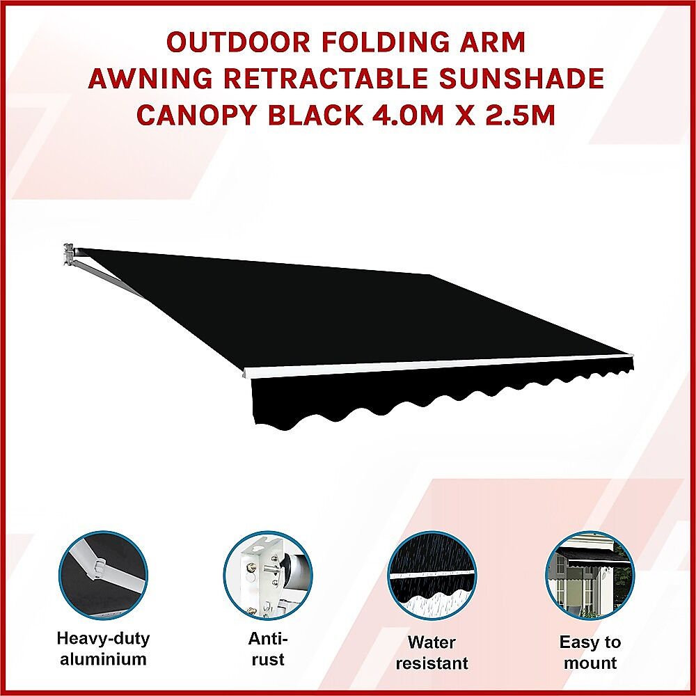 Outdoor Folding Arm Awning Retractable Sunshade Canopy Black 4.0m x 2.5m Price