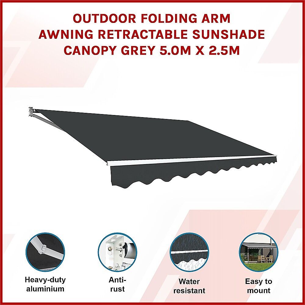 Outdoor Folding Arm Awning Retractable Sunshade Canopy Grey 5.0m x 2.5m Price