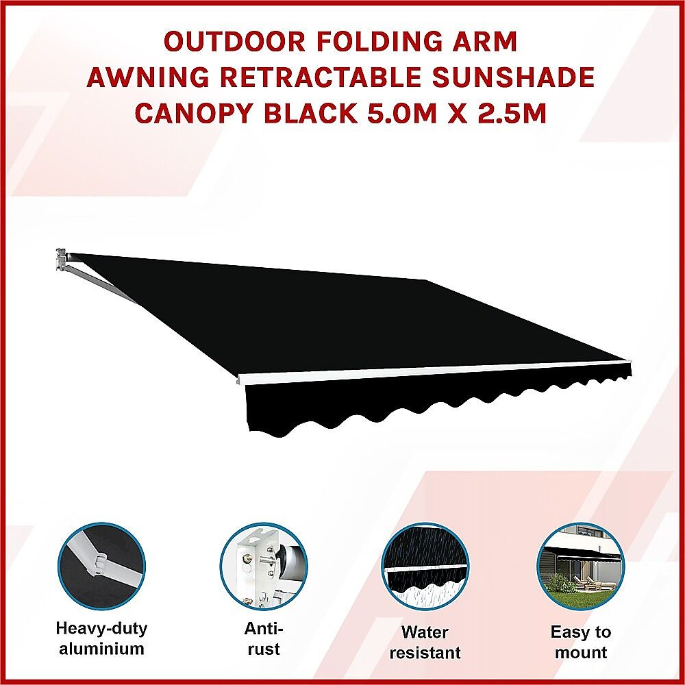 Outdoor Folding Arm Awning Retractable Sunshade Canopy Black 5.0m x 2.5m Price