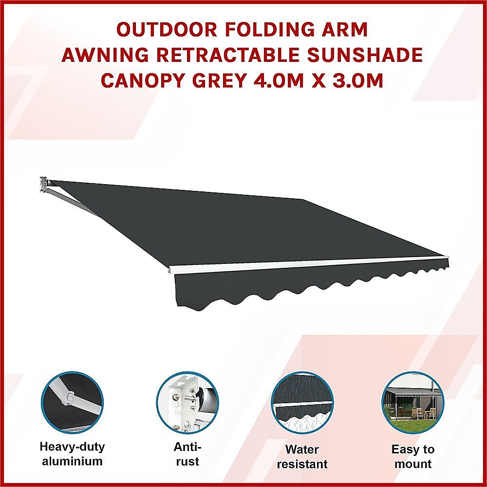 Outdoor Folding Arm Awning Retractable Sunshade Canopy Grey 4.0m x 3.0m Price