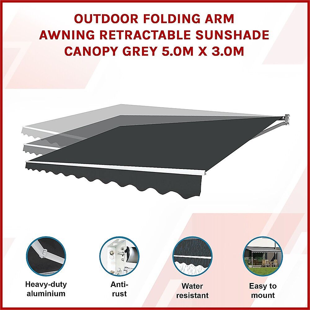 Outdoor Folding Arm Awning Retractable Sunshade Canopy Grey 5.0m x 3.0m Price