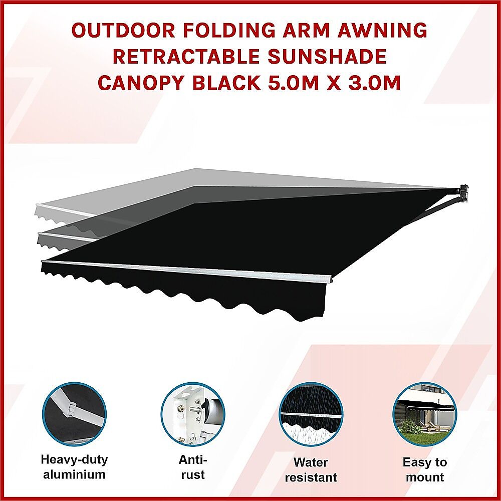 Outdoor Folding Arm Awning Retractable Sunshade Canopy Black 5.0m x 3.0m Price