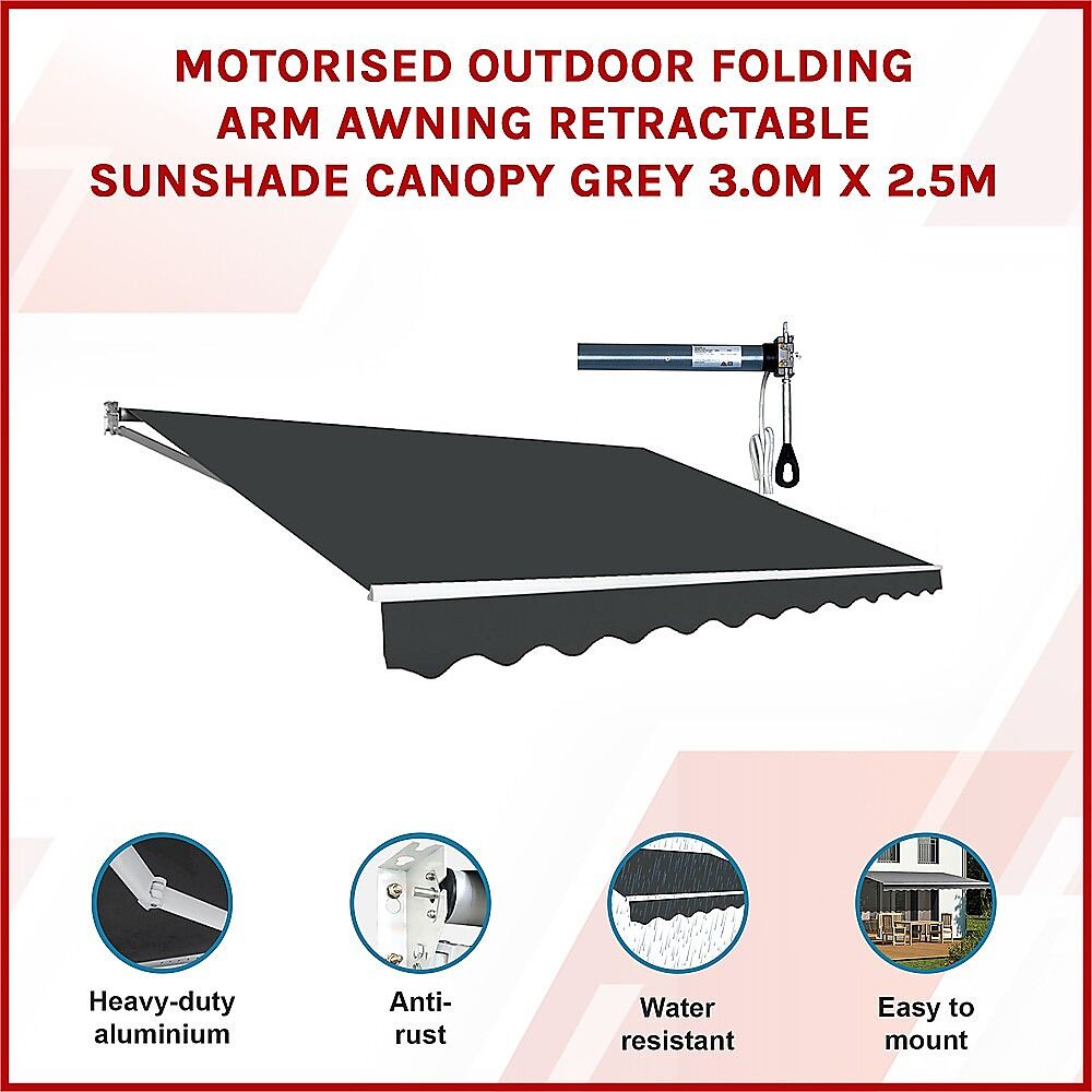 Motorised Outdoor Folding Arm Awning Retractable Sunshade Canopy Grey 3.0m x 2.5m Price