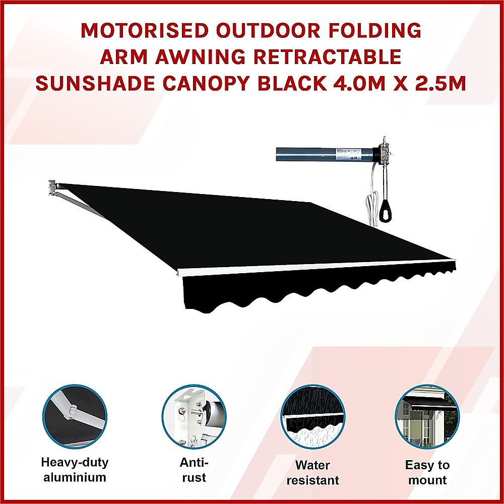 Motorised Outdoor Folding Arm Awning Retractable Sunshade Canopy Black 4.0m x 2.5m Price