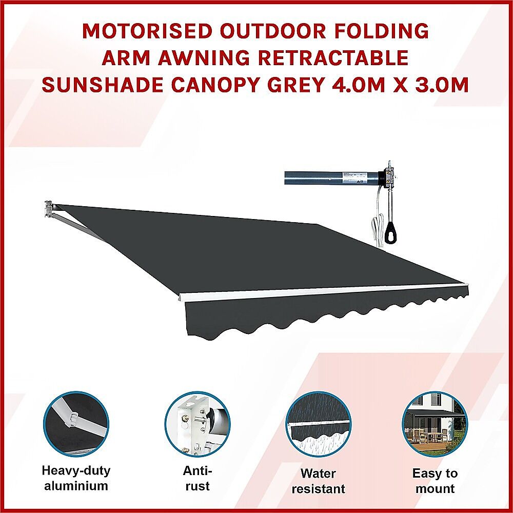 Motorised Outdoor Folding Arm Awning Retractable Sunshade Canopy Grey 4.0m x 3.0m Price