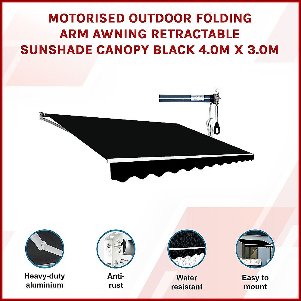 Motorised Outdoor Folding Arm Awning Retractable Sunshade Canopy Black 4.0m x 3.0m Price