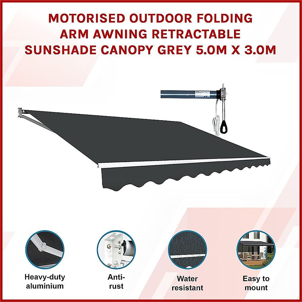 Motorised Outdoor Folding Arm Awning Retractable Sunshade Canopy Grey 5.0m x 3.0m Price