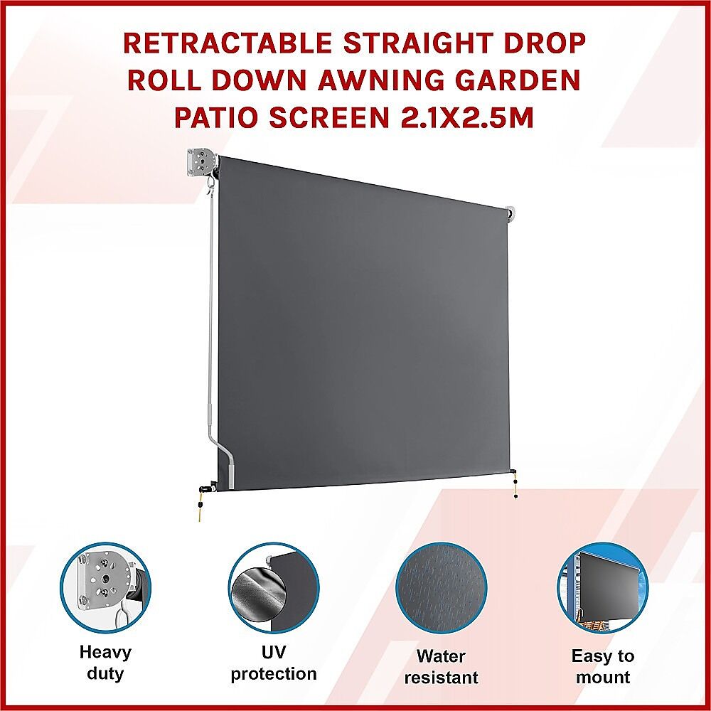 Retractable Straight Drop Roll Down Awning Garden Patio Screen 2.1X2.5M Price