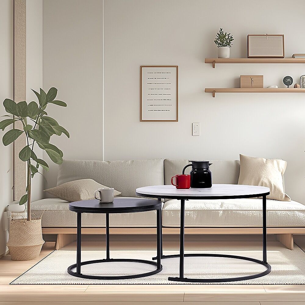 Set of 2 Coffee Table Round Marble Nesting Side End Table Furniture Price