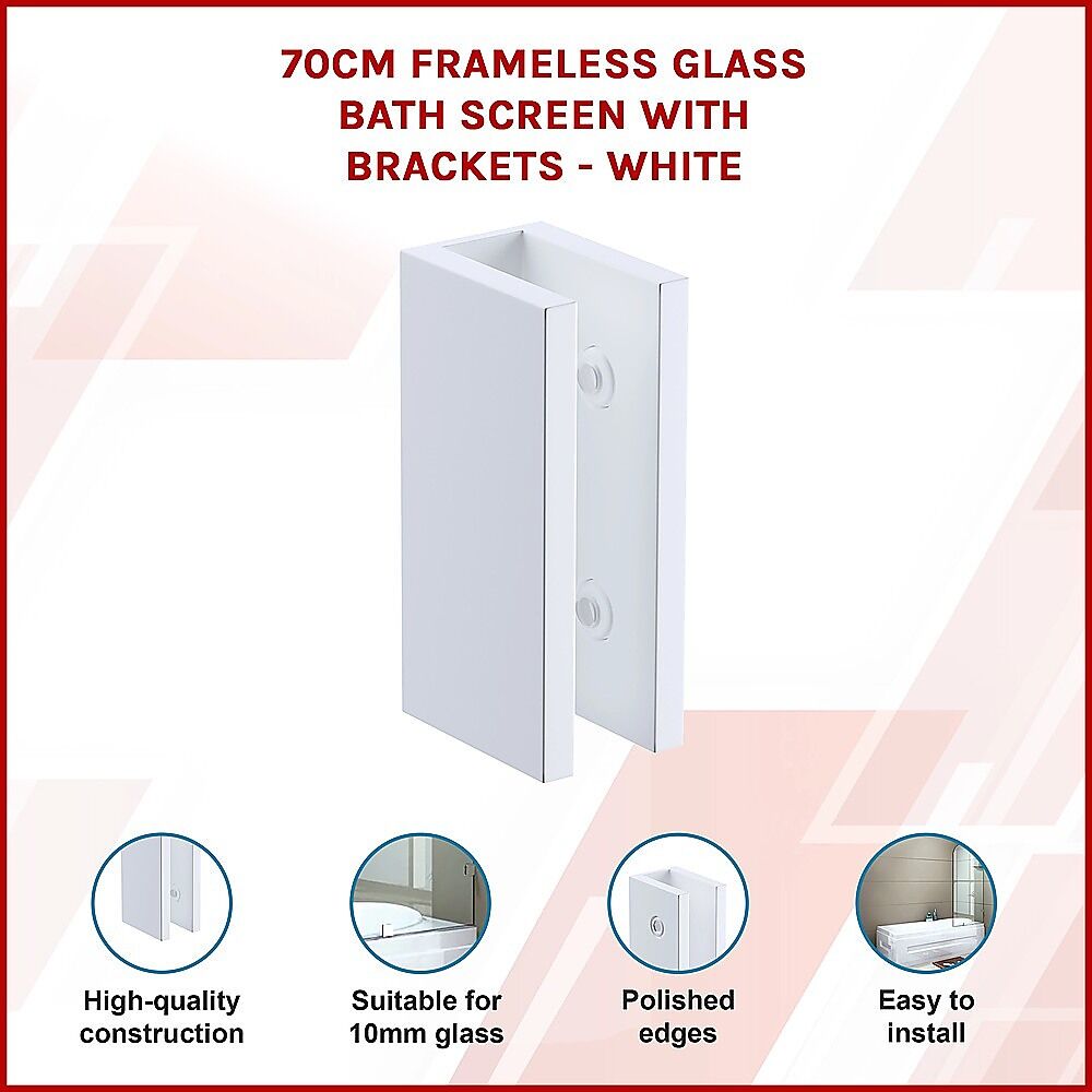 70cm Frameless Glass Bath Screen with Brackets - White Price