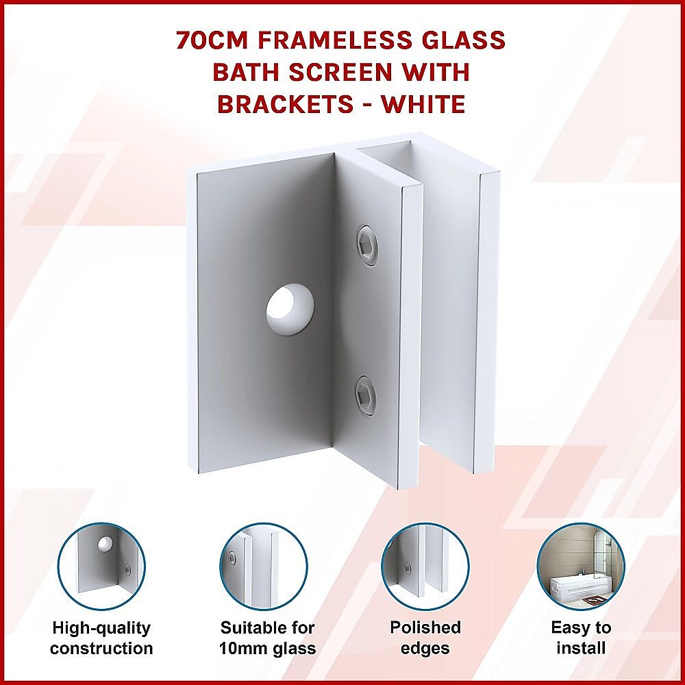 70cm Frameless Glass Bath Screen with Brackets - White Price